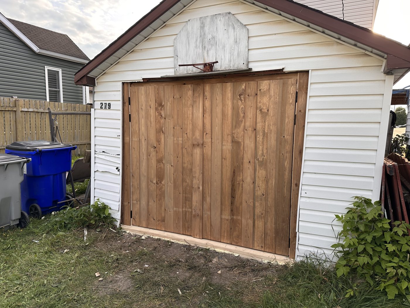 New garage doors and frame installed