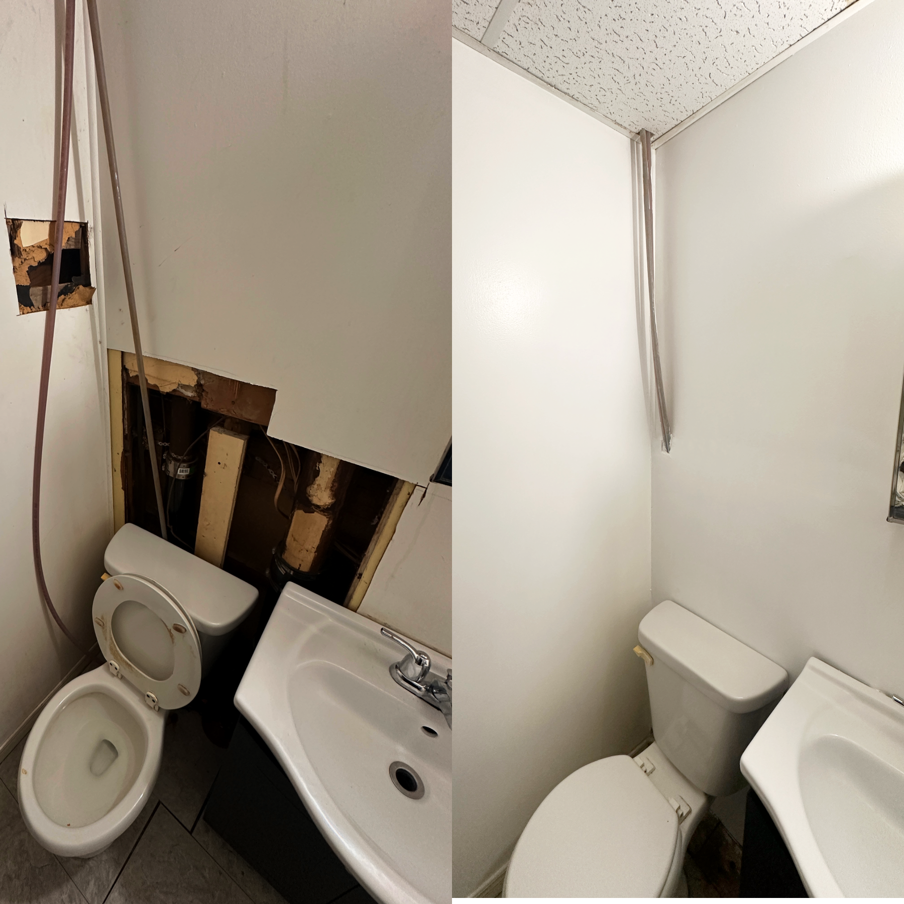 Before and after drywall-wall-patch - drywall-repair project in Timmins ON - OV Property Solutions