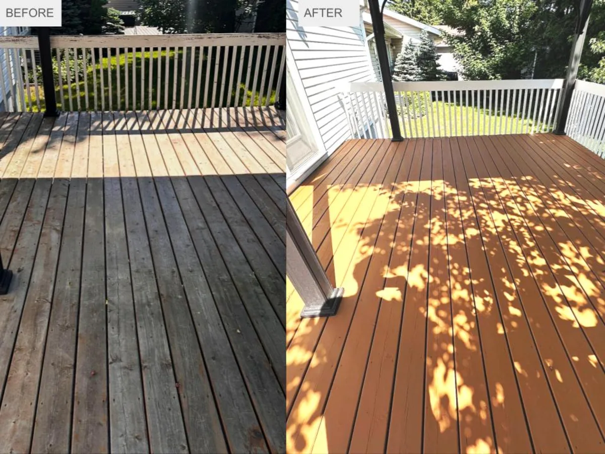 Deck boards and railings painted for weather protection by OV Property Solutions
