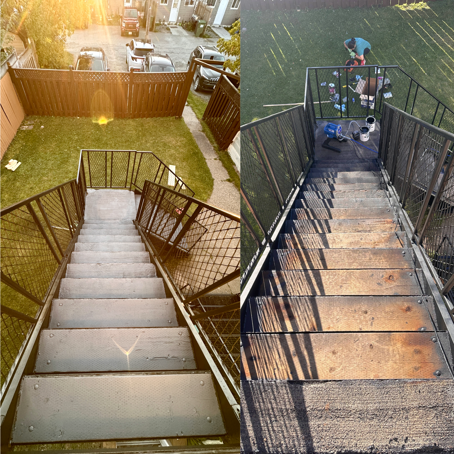 Before and after stairs-carpentry-painting - exterior-painting project in Timmins ON - OV Property Solutions