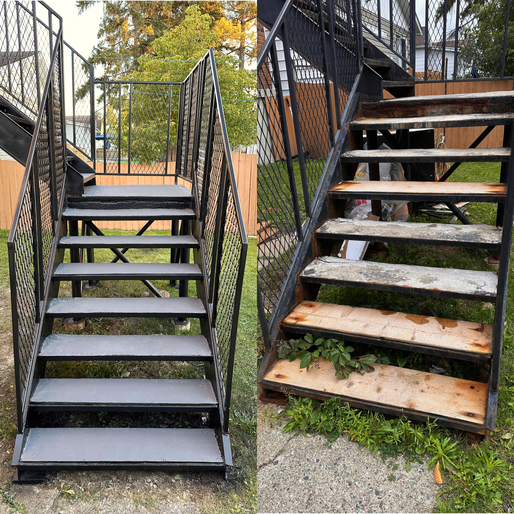 Before and after stairs-carpentry - exterior-painting project in Timmins ON - OV Property Solutions