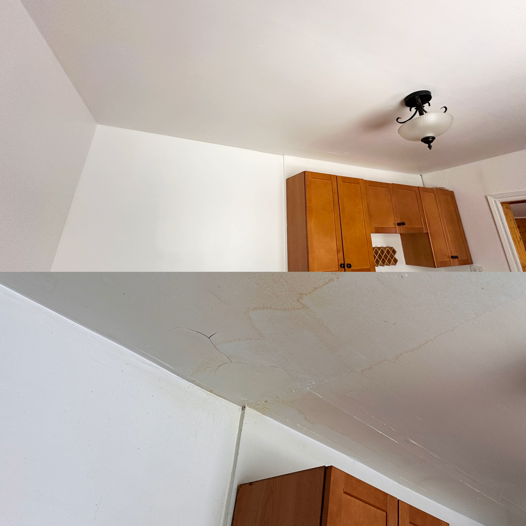 Before and after ceiling-repair - interior-painting project in Timmins ON - OV Property Solutions