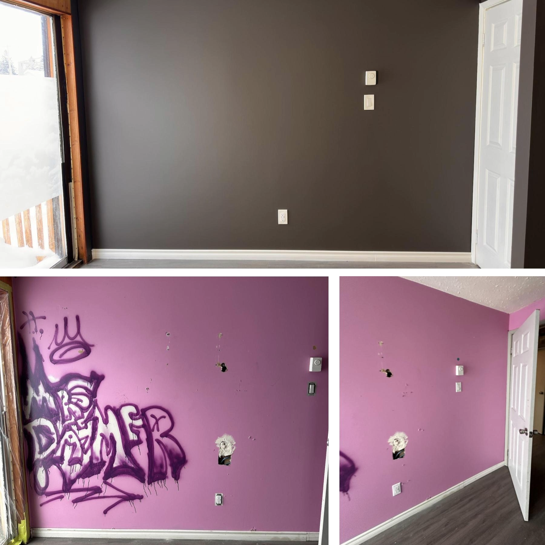 Before and after Bedroom, Drywall repair, patching, plastering, p... - rental-ready project in Timmins ON - OV Property Solutions