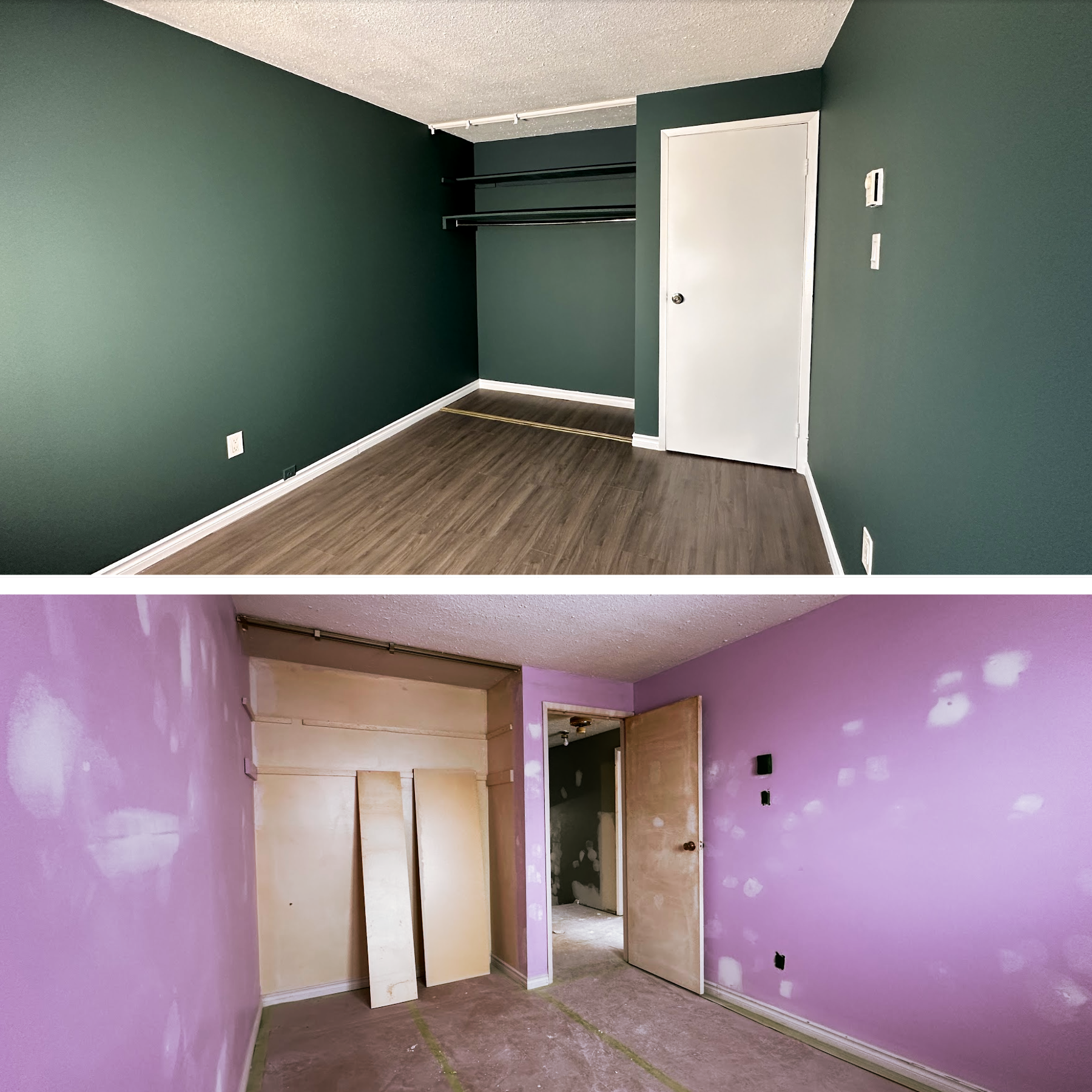 Before and after drywall-repair-patching-plastering-painting - rental-ready project in Timmins ON - OV Property Solutions