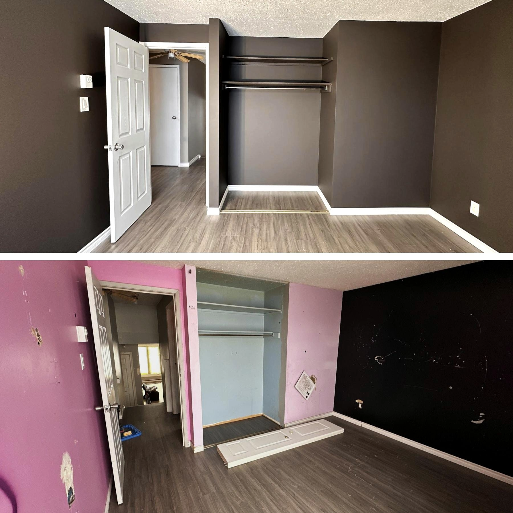 Before and after painting-patching-drywall-carpentry - rental-ready project in Timmins ON - OV Property Solutions