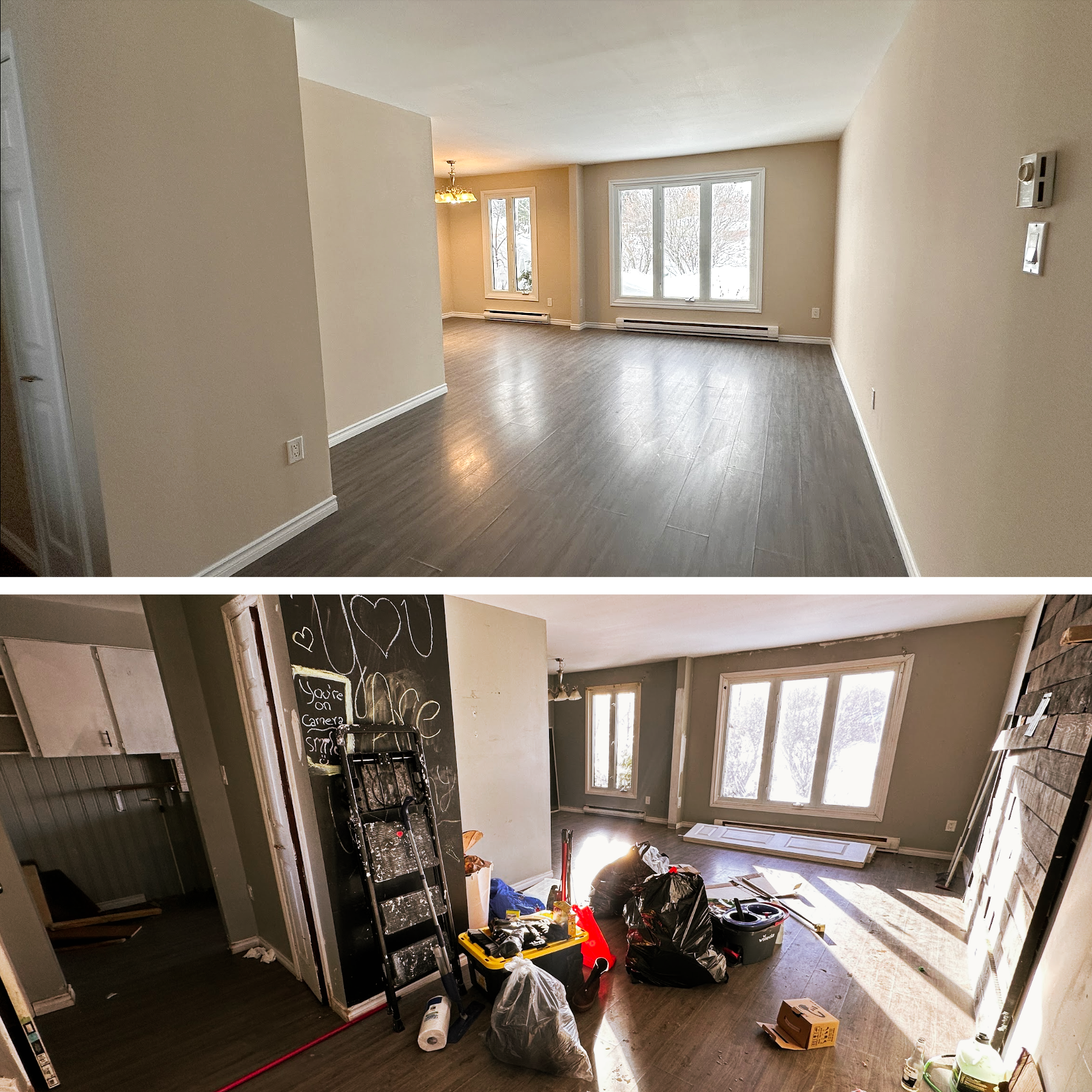 Before and after renovation-repair-drywall-plastering-carpentry - rental-ready project in Timmins ON - OV Property Solutions